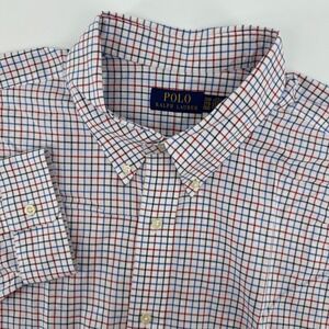Polo Ralph Lauren Button Down Men 2XB White Navy Red Tattersall Check Stretch